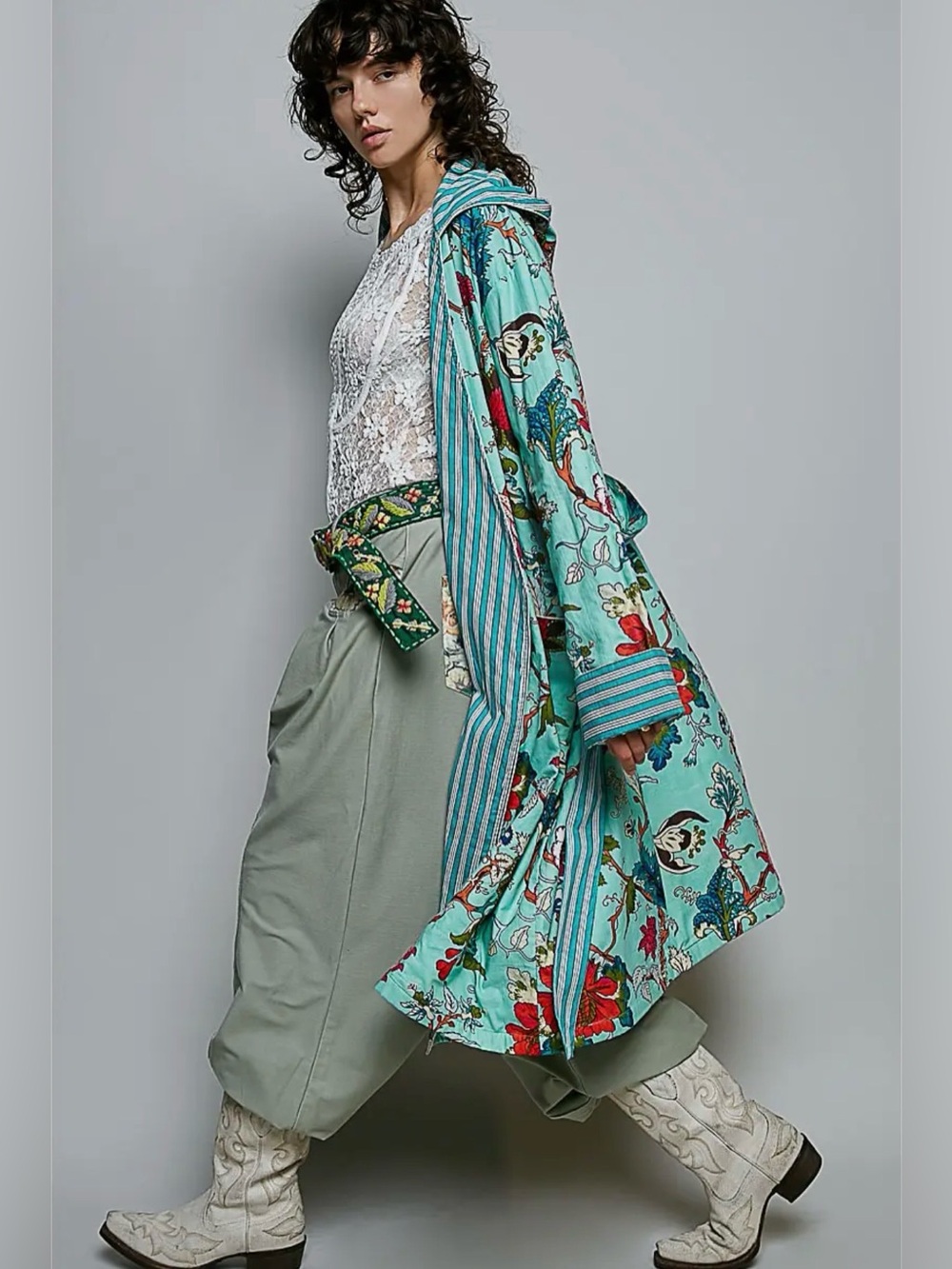 POL Cotton Floral Hooded Duster Coat - Picture 2 of 4